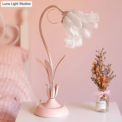 Pink lily cream glass flower table lamp bedroom nightstand light