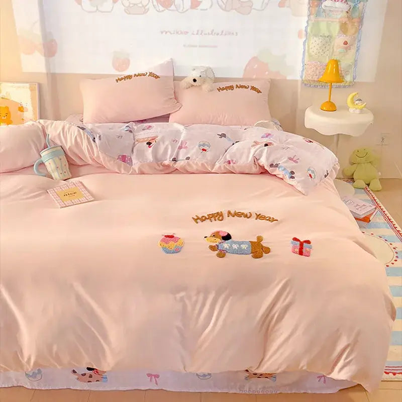 Pink new year dog bedding set bedroom cloud cotton cartoon