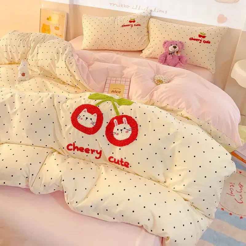 Pink new year dog cotton bedding set bedroom duvet cover