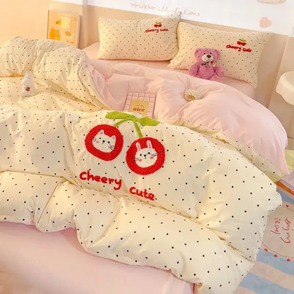 Pink new year dog cotton bedding set bedroom duvet cover