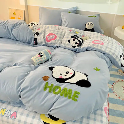 Pink new year dog cotton bedding set bedroom duvet cover