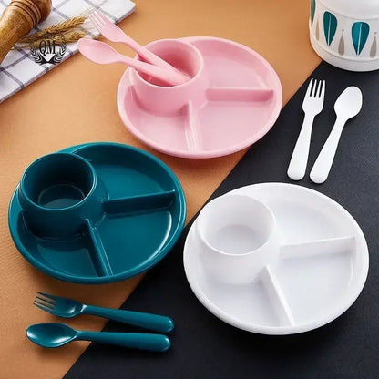 Pink plastic portion control plate dining room kids meal tray