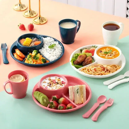 Pink plastic portion control plate dining room kids meal tray