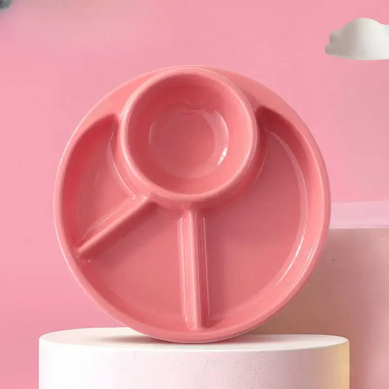 Pink plastic portion control plate dining room kids meal tray