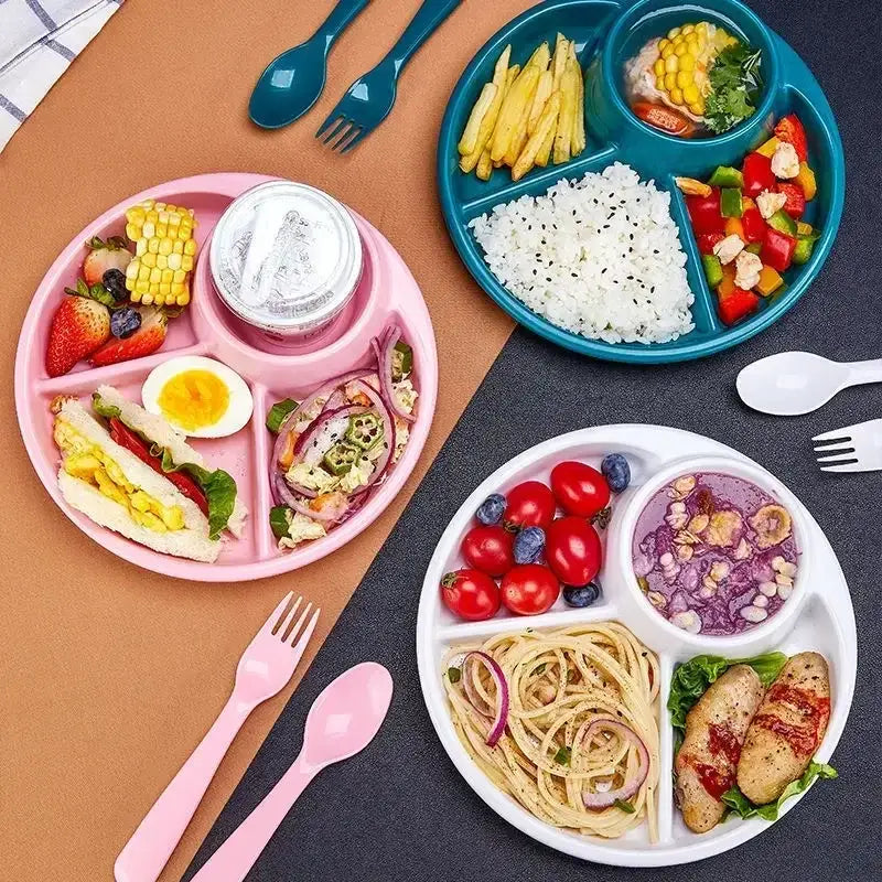 Pink plastic portion control plate dining room kids meal tray