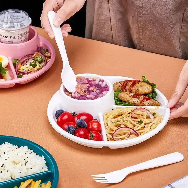 Pink plastic portion control plate dining room kids meal tray