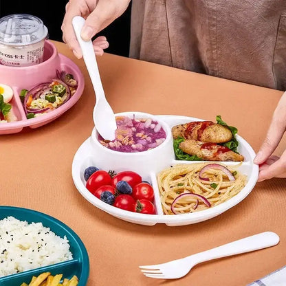 Pink plastic portion control plate dining room kids meal tray
