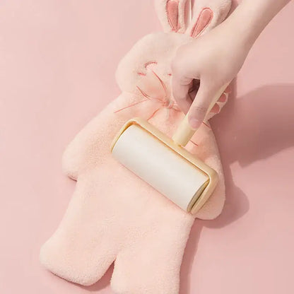 Pink plush cartoon rabbit hand towel for bathroom and kitchen