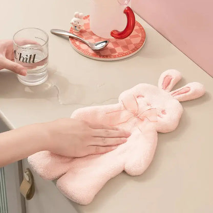 Pink plush cartoon rabbit hand towel for bathroom and kitchen