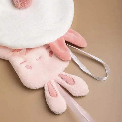Pink plush cartoon rabbit hand towel for bathroom and kitchen