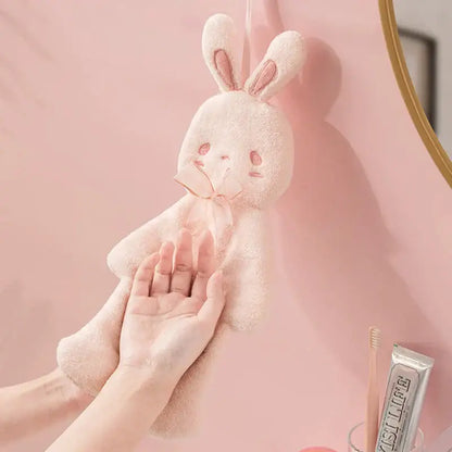 Pink plush cartoon rabbit hand towel for bathroom and kitchen