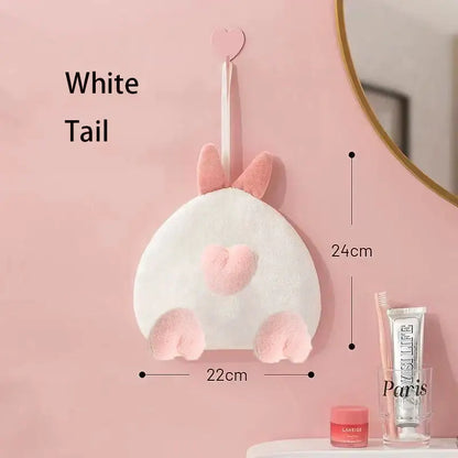 Pink plush cartoon rabbit hand towel for bathroom and kitchen