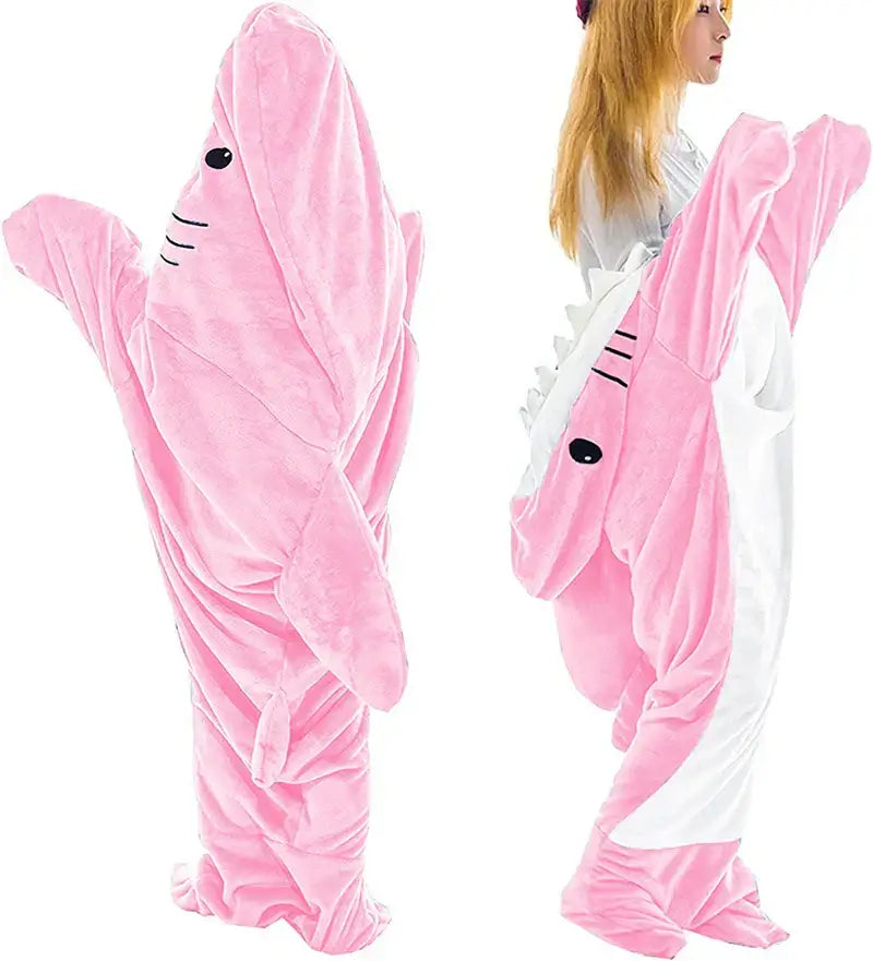 Pink plush cozy shark blanket bedroom sleeping bag onesie