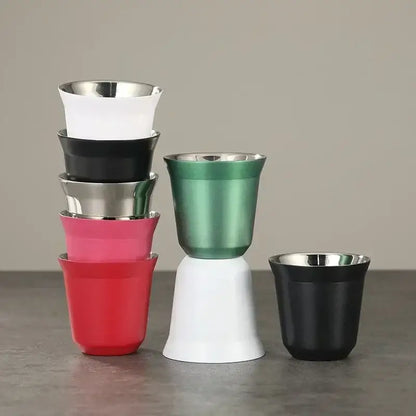 Pink red & green double wall espresso mugs kitchen set of 3