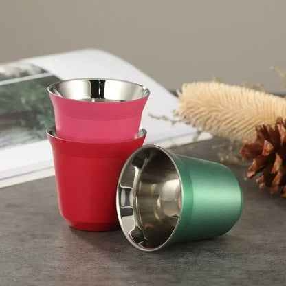 Pink red & green double wall espresso mugs kitchen set of 3