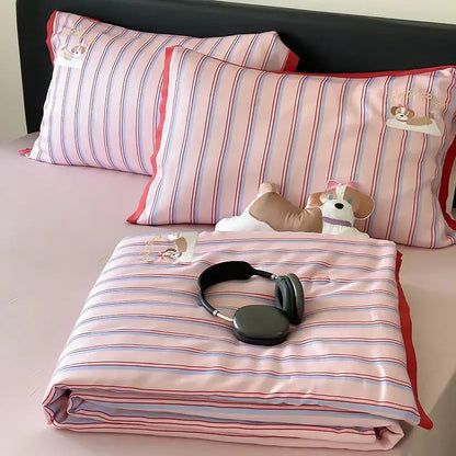 Pink & red striped cool lyocell fiber blanket set – bedroom dog decor