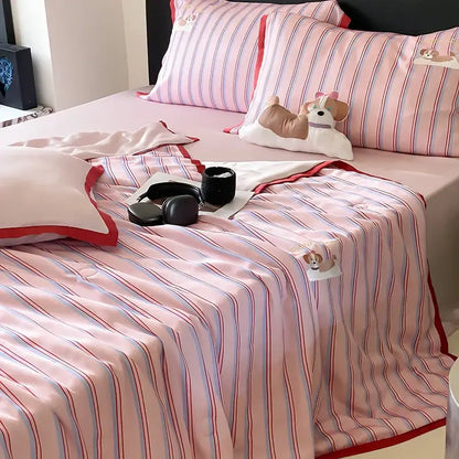 Pink & red striped cool lyocell fiber blanket set – bedroom dog decor