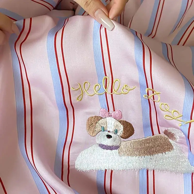 Pink & red striped cool lyocell fiber blanket set – bedroom dog decor