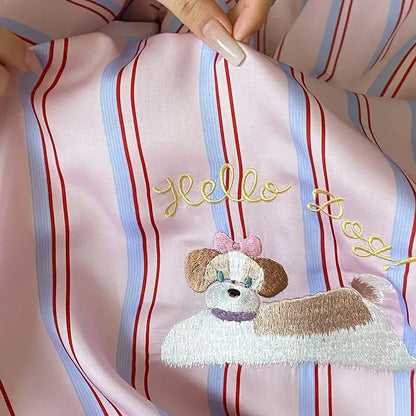 Pink & red striped cool lyocell fiber blanket set – bedroom dog decor