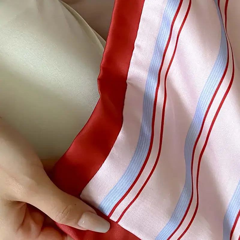 Pink & red striped cool lyocell fiber blanket set – bedroom dog decor
