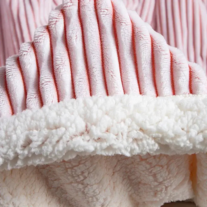 Pink ribbed plush throw blanket bedroom cozy nordic wool shawl