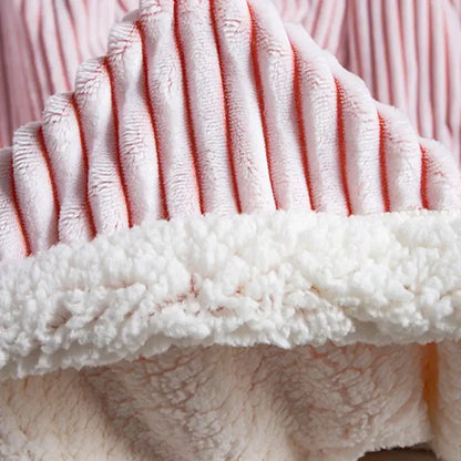 Pink ribbed plush throw blanket bedroom cozy nordic wool shawl