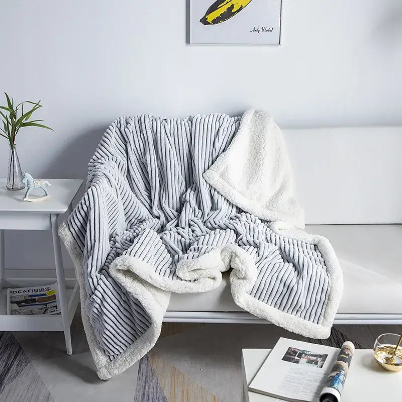 Pink ribbed plush throw blanket bedroom cozy nordic wool shawl