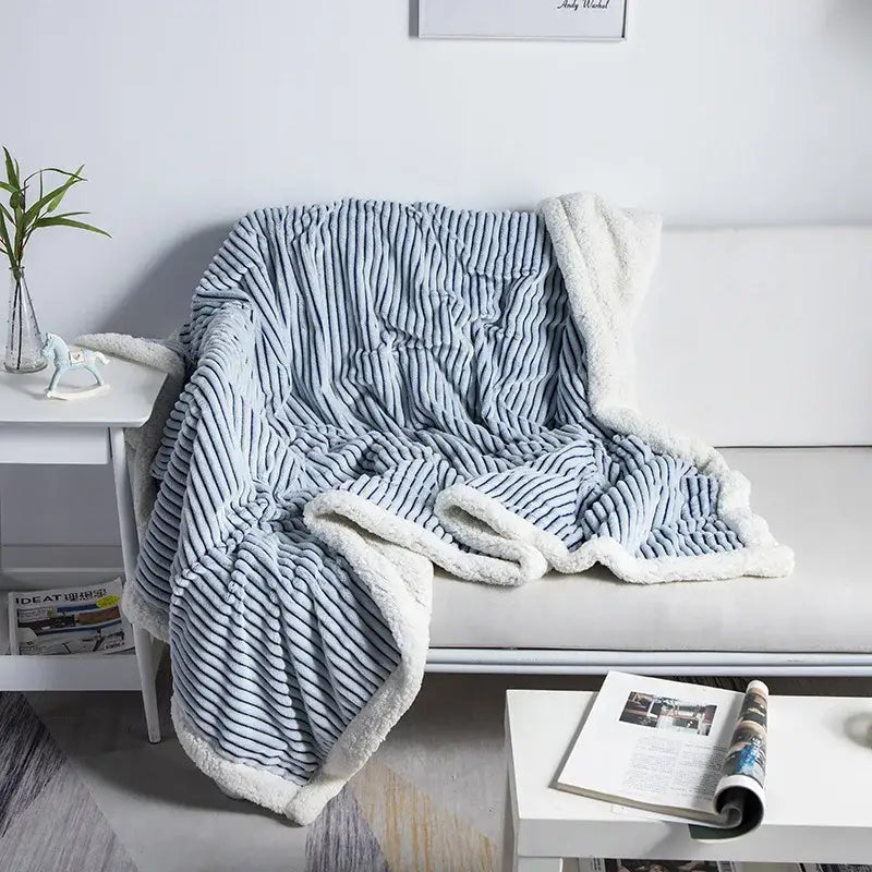 Pink ribbed plush throw blanket bedroom cozy nordic wool shawl