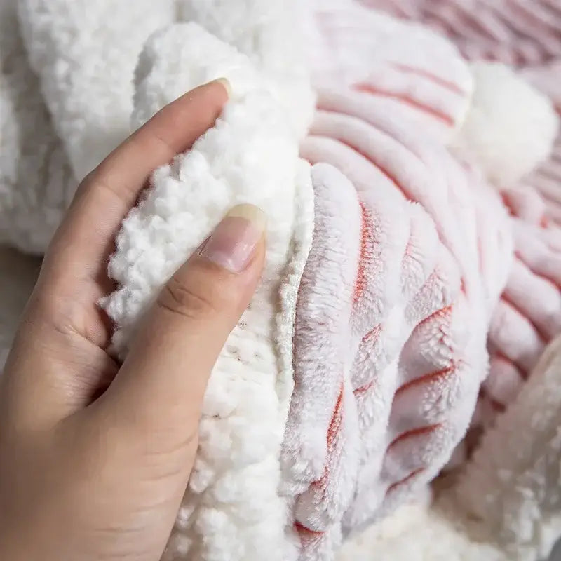 Pink ribbed plush throw blanket bedroom cozy nordic wool shawl