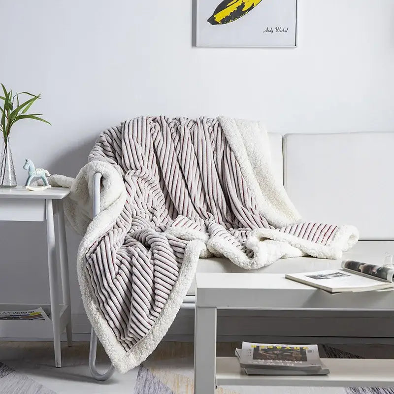 Pink ribbed plush throw blanket bedroom cozy nordic wool shawl