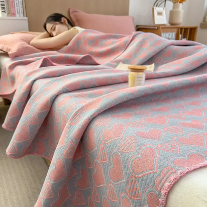 Pink ribbed teddy bear cotton towel blanket bedroom quilt