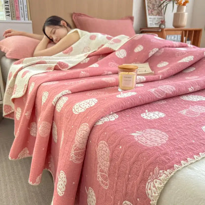 Pink ribbed teddy bear cotton towel blanket bedroom quilt