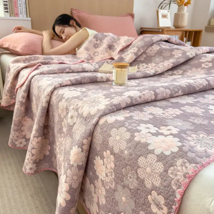 Pink ribbed teddy bear cotton towel blanket bedroom quilt