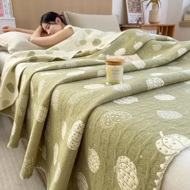Pink ribbed teddy bear cotton towel blanket bedroom quilt
