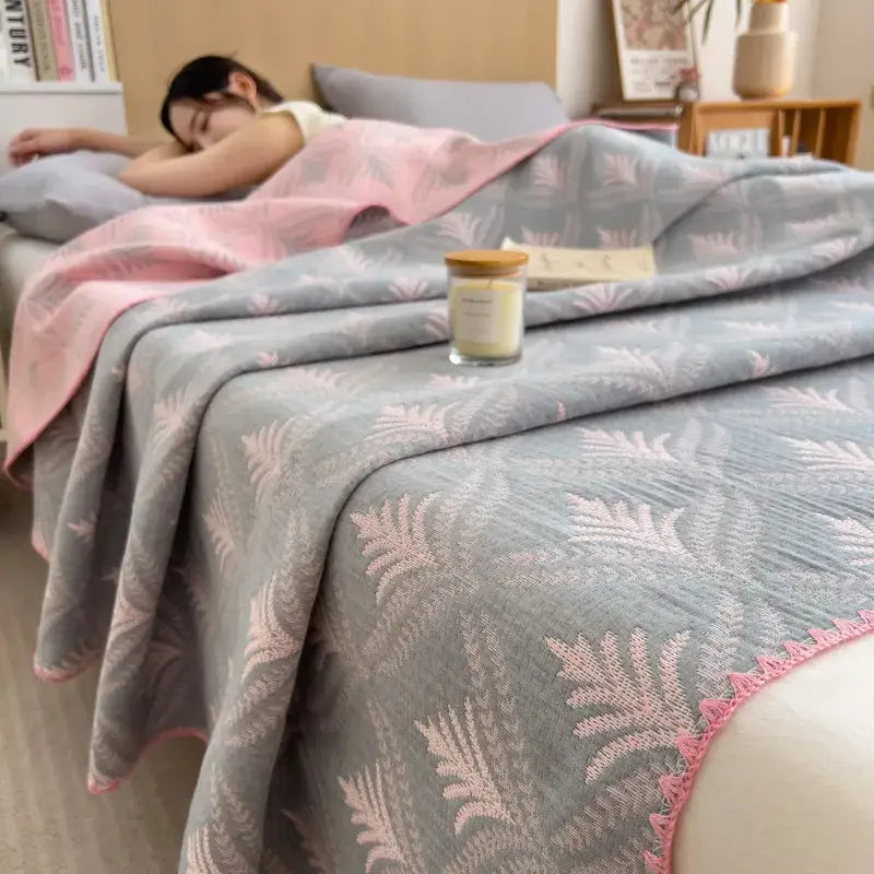 Pink ribbed teddy bear cotton towel blanket bedroom quilt