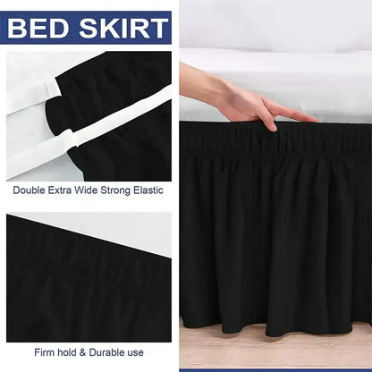 Pink ruffled elastic bed skirt bedroom solid color soft wrap around