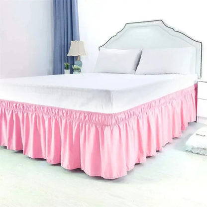 Pink ruffled elastic bed skirt bedroom solid color soft wrap around