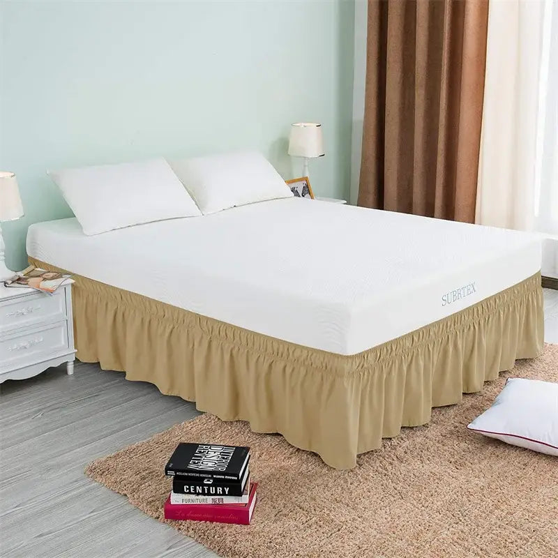 Pink ruffled elastic bed skirt bedroom solid color soft wrap around