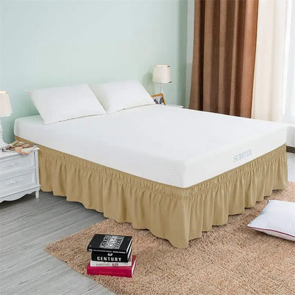 Pink ruffled elastic bed skirt bedroom solid color soft wrap around