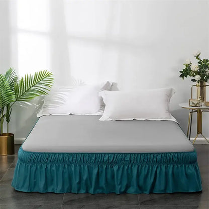 Pink ruffled elastic bed skirt bedroom solid color soft wrap around
