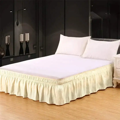 Pink ruffled elastic bed skirt bedroom solid color soft wrap around