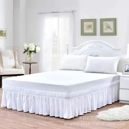 Pink ruffled elastic bed skirt bedroom solid color soft wrap around