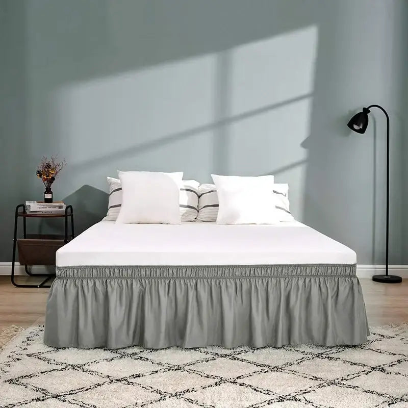 Pink ruffled elastic bed skirt bedroom solid color soft wrap around