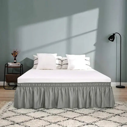 Pink ruffled elastic bed skirt bedroom solid color soft wrap around