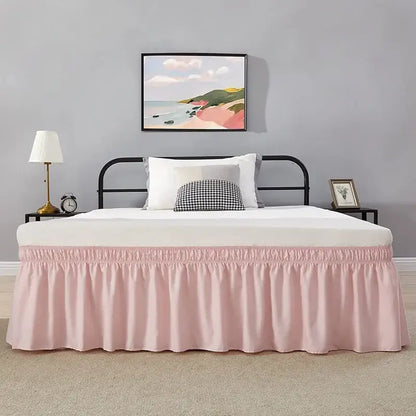 Pink ruffled elastic bed skirt bedroom solid color soft wrap around