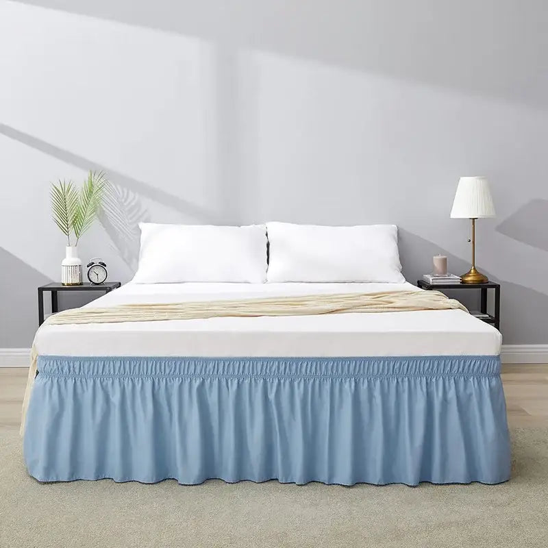Pink ruffled elastic bed skirt bedroom solid color soft wrap around
