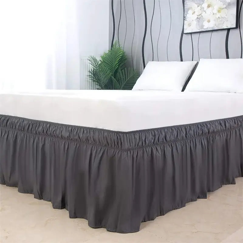 Pink ruffled elastic bed skirt bedroom solid color soft wrap around