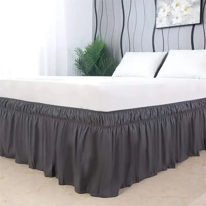 Pink ruffled elastic bed skirt bedroom solid color soft wrap around