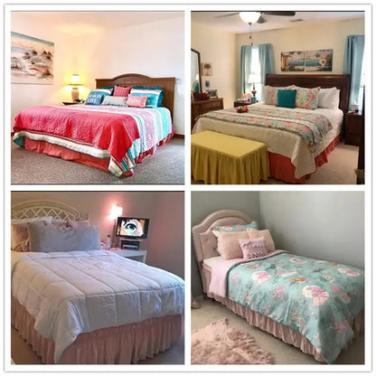 Pink ruffled elastic bed skirt bedroom solid color soft wrap around
