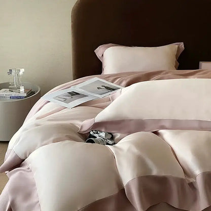 Pink satin eucalyptus fiber bedding set – bedroom luxury quilt cover